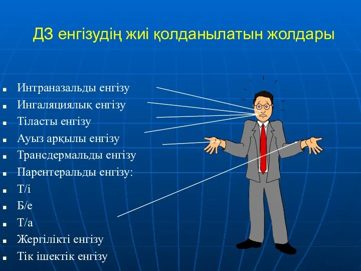 ДЗ енгізудің жиі қолданылатын жолдары Интраназальды енгізу Ингаляциялық енгізу Тіласты