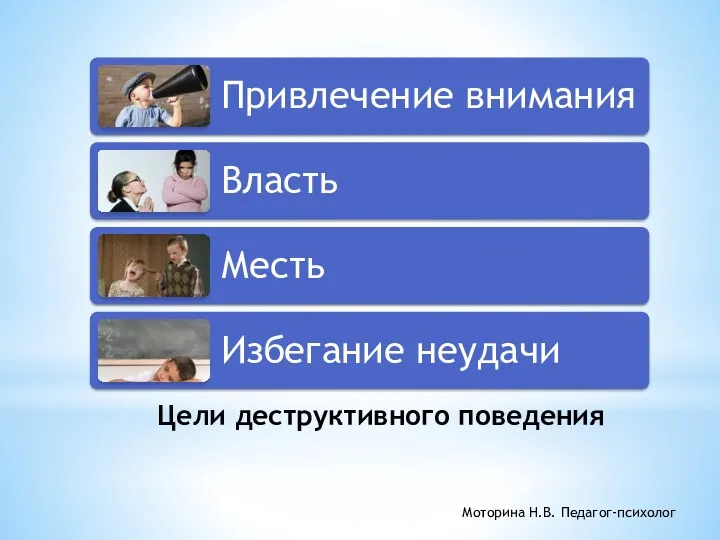 Цели деструктивного поведения Моторина Н.В. Педагог-психолог