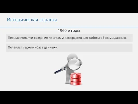 Историческая справка 1960-е годы Первые попытки создания программных средств для