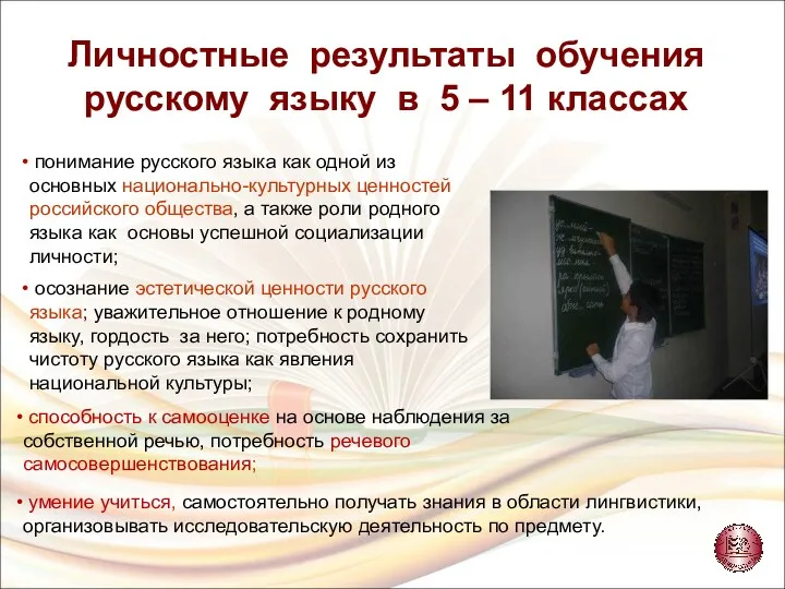 Личностные результаты обучения русскому языку в 5 – 11 классах понимание русского языка