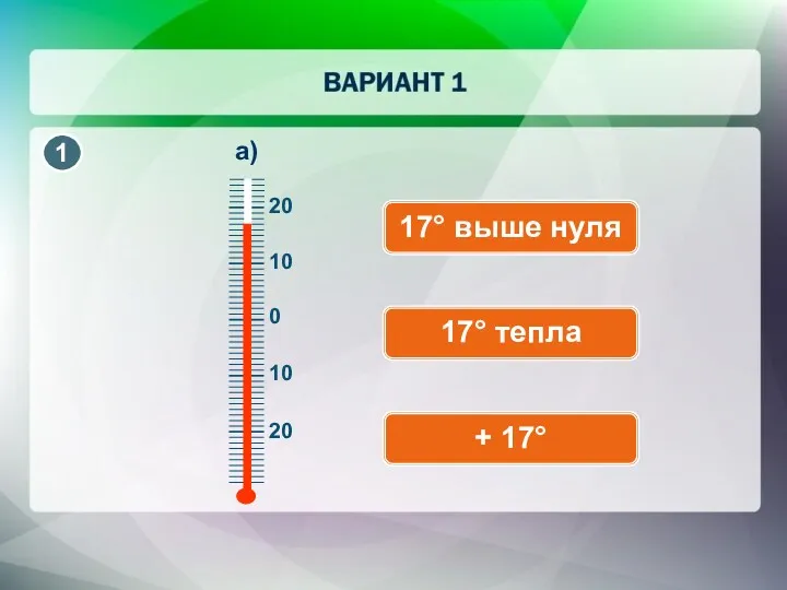 10 17° выше нуля 17° тепла + 17°