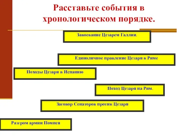 Расставьте события в хронологическом порядке. Разгром армии Помпея Единоличное правление