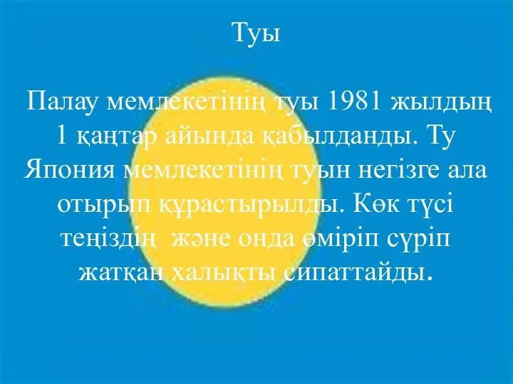 Туы Палау мемлекетінің туы 1981 жылдың 1 қаңтар айында қабылданды.