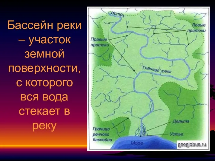 Бассейн реки – участок земной поверхности, с которого вся вода стекает в реку