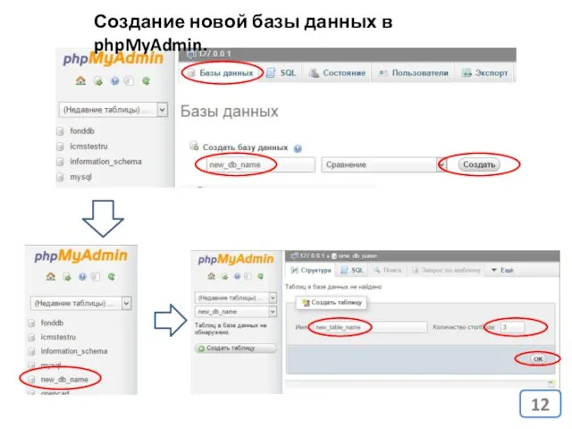 Создание новой базы данных в phpMyAdmin.