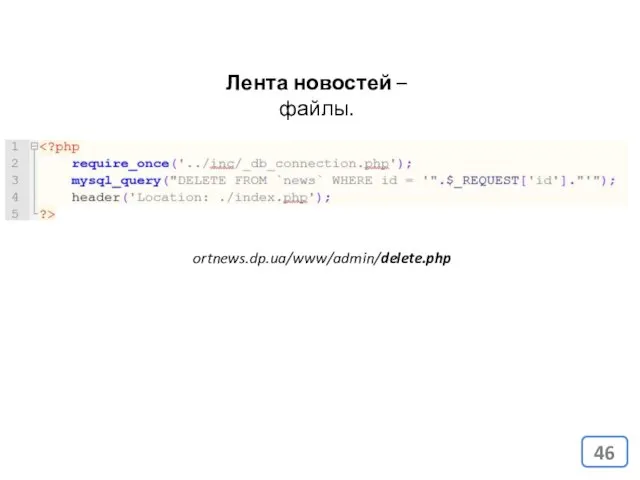 Лента новостей – файлы. ortnews.dp.ua/www/admin/delete.php