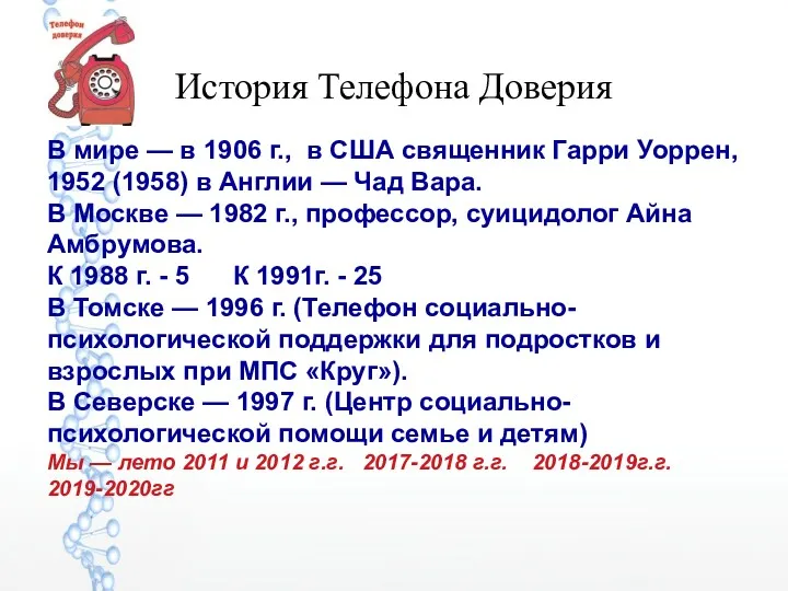 История Телефона Доверия В мире — в 1906 г., в