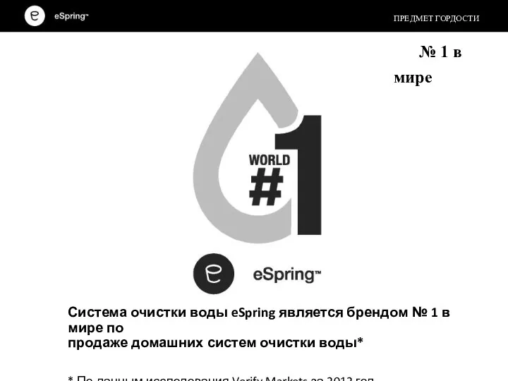 ПРЕДМЕТ ГОРДОСТИ № 1 в мире Система очистки воды eSpring является брендом №