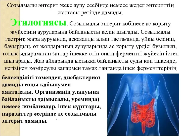 Созылмалы энтерит жеке ауру есебінде немесе жедел энтериттің жалғасы ретінде