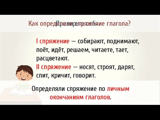 Проверьте себя. I спряжение — собирают, поднимают, поёт, идёт, решаем,