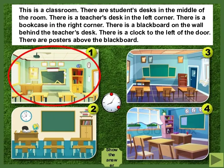 This is a classroom. There are student’s desks in the