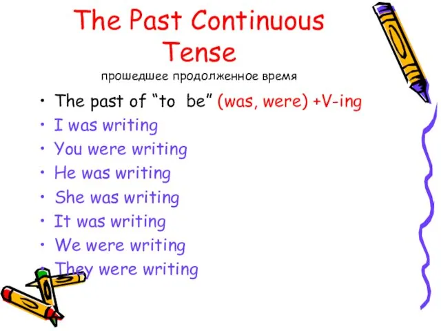 The Past Continuous Tense прошедшее продолженное время The past of