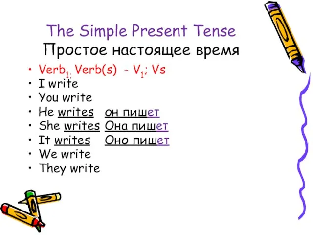 The Simple Present Tense Простое настоящее время Verb1; Verb(s) -