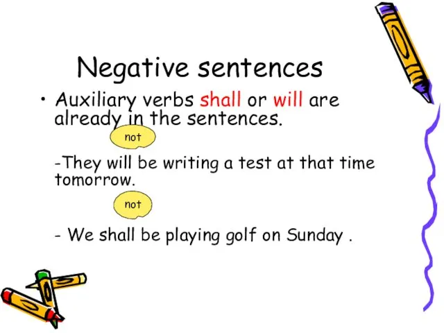 Negative sentences Auxiliary verbs shall or will are already in