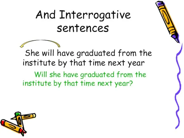 And Interrogative sentences She will have graduated from the institute