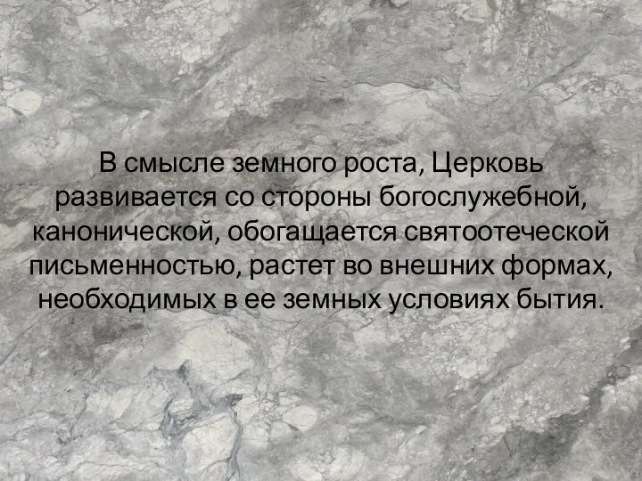 В смысле земного роста, Церковь развивается со стороны богослужебной, канонической,