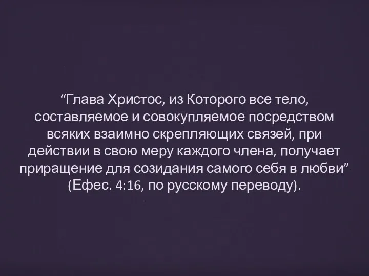 “Глава Христос, из Которого все тело, составляемое и совокупляемое посредством