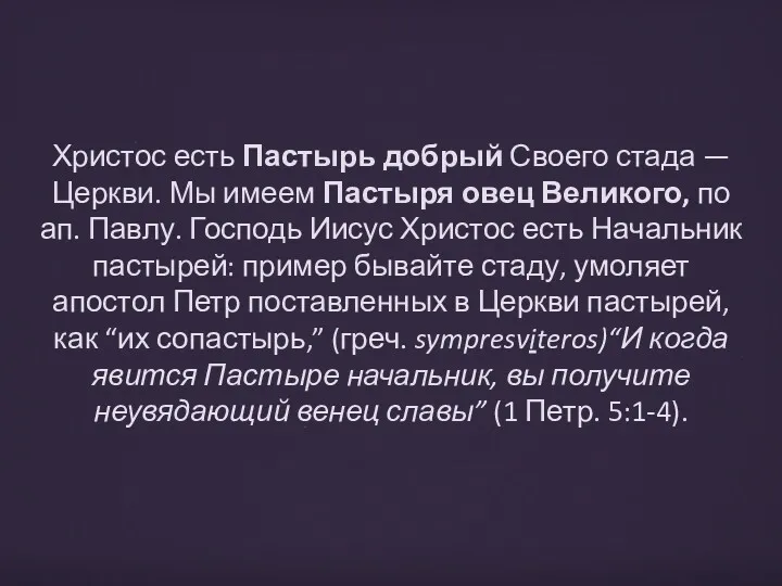 Христос есть Пастырь добрый Своего стада — Церкви. Мы имеем