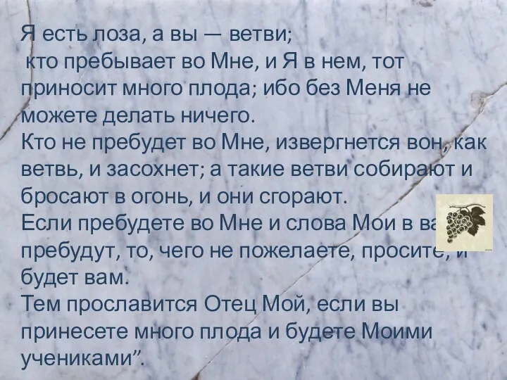 Я есть лоза, а вы — ветви; кто пребывает во