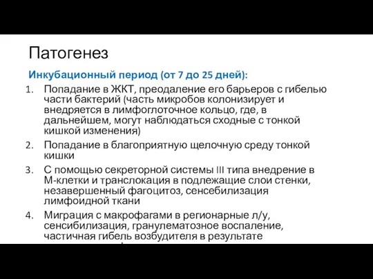 Патогенез Инкубационный период (от 7 до 25 дней): Попадание в