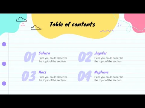 Table of contents Saturn Here you could describe the topic