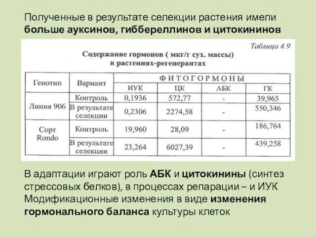 Полученные в результате селекции растения имели больше ауксинов, гиббереллинов и