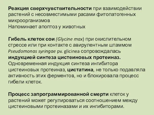 Реакция сверхчувствительности при взаимодействии растений с несовместимыми расами фитопатогенных микроорганизмов