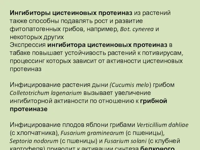 Ингибиторы цистеиновых протеиназ из растений также способны подавлять рост и