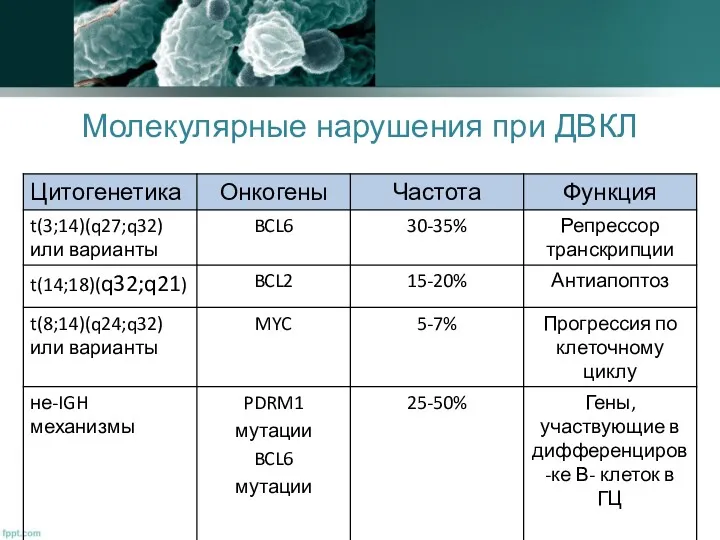 Молекулярные нарушения при ДВКЛ