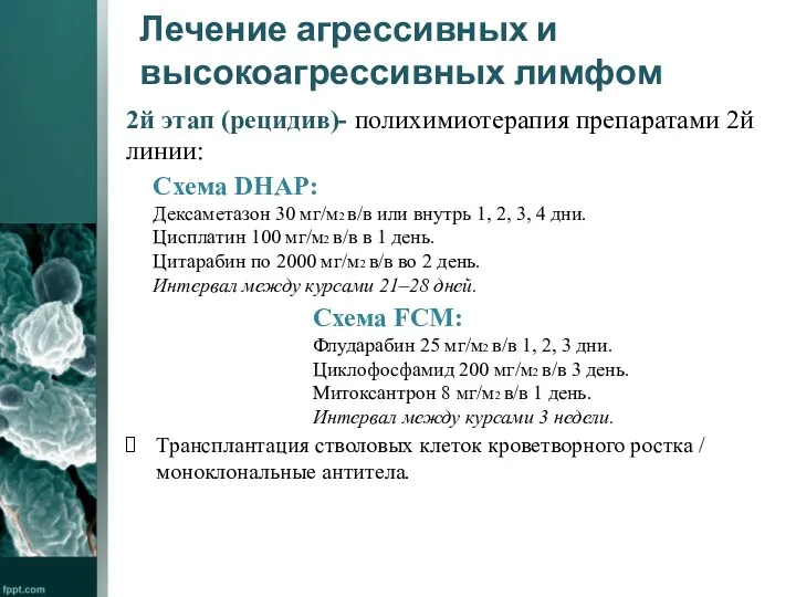 Лечение агрессивных и высокоагрессивных лимфом 2й этап (рецидив)- полихимиотерапия препаратами