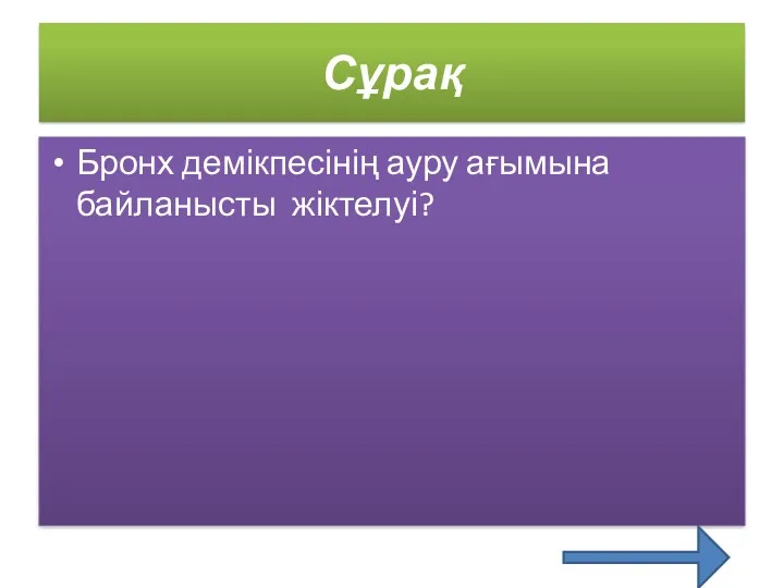 Сұрақ Бронх демікпесінің ауру ағымына байланысты жіктелуі?