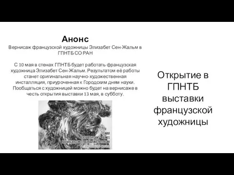 Открытие в ГПНТБ выставки французской художницы Анонс Вернисаж французской художницы