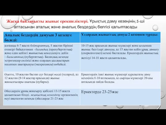 Жасқа байланысты жыныс ерекшеліктері. Ұрықтық даму кезеңінің 5-ші аптасынан аталық және аналық бездердің белгісі қалыптасады