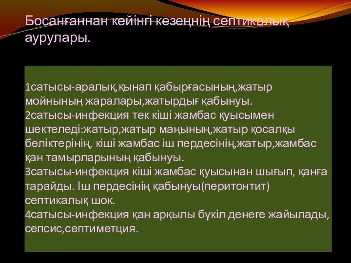 Босанғаннан кейінгі кезеңнің септикалық аурулары. Босанғаннан кейінгі кезеңнің септикалық аурулары.