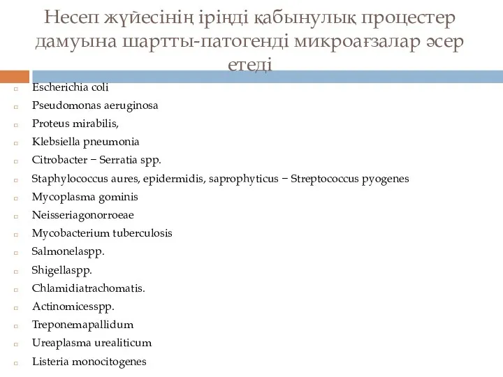 Несеп жүйесінің іріңді қабынулық процестер дамуына шартты-патогенді микроағзалар әсер етеді