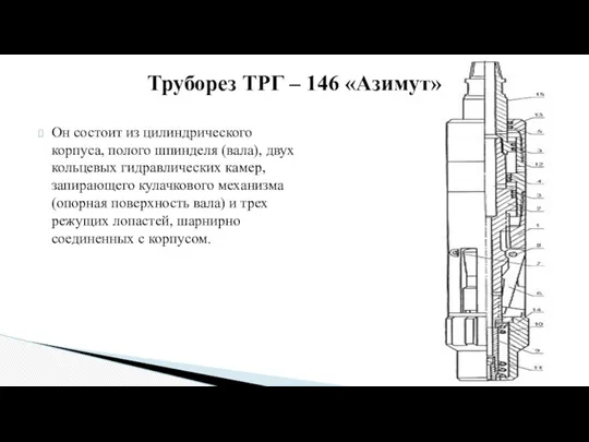 Труборез ТРГ – 146 «Азимут» Он состоит из цилиндрического корпуса,