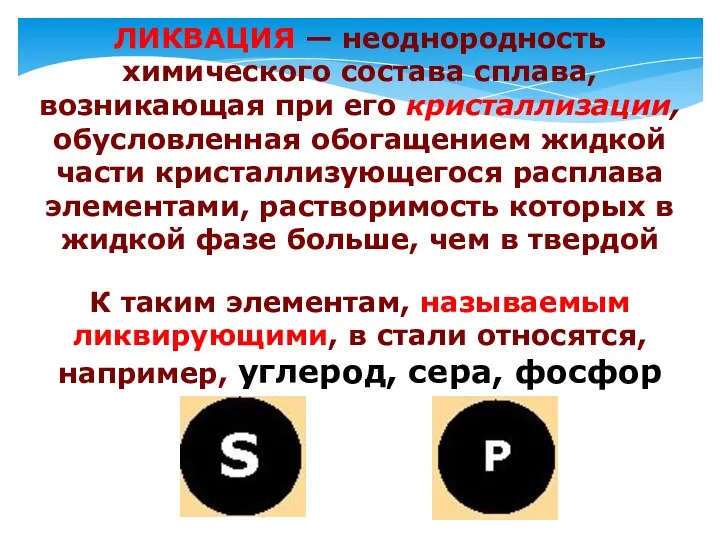 ЛИКВАЦИЯ — неоднородность химического состава сплава, возникающая при его кристаллизации, обусловленная обогащением жидкой