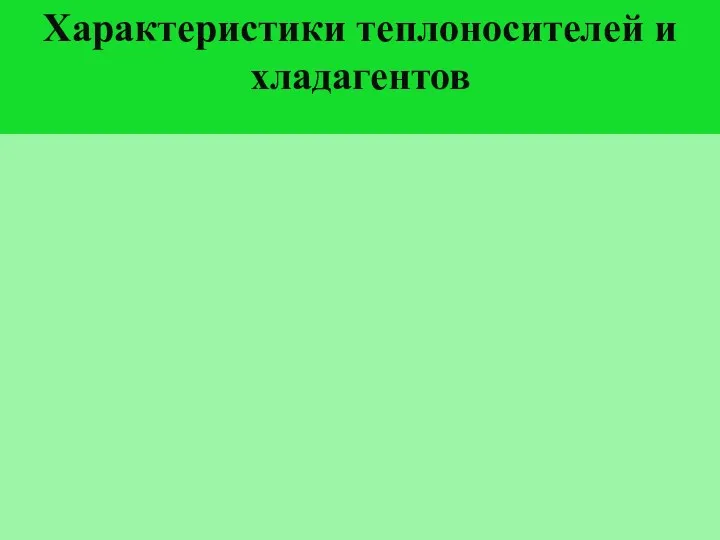 Характеристики теплоносителей и хладагентов