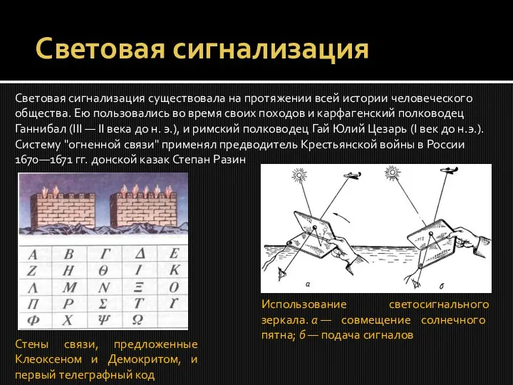 Световая сигнализация Использование светосигнального зеркала. а — совмещение солнечного пятна;