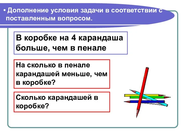 Дополнение условия задачи в соответствии с поставленным вопросом. В коробке