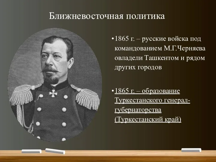 Ближневосточная политика 1865 г. – русские войска под командованием М.Г.Черняева