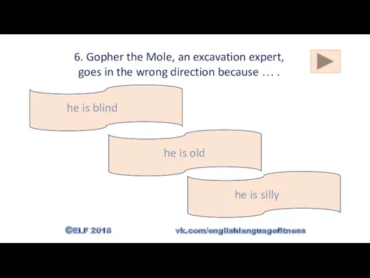 6. Gopher the Mole, an excavation expert, goes in the