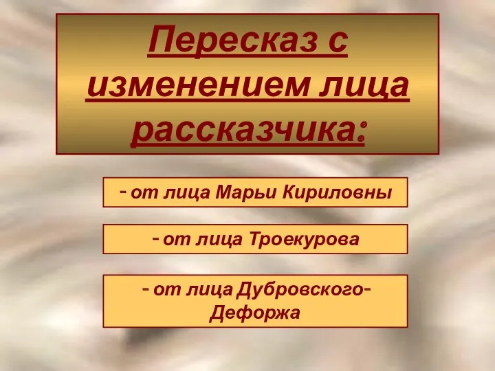 Пересказ с изменением лица рассказчика: - от лица Марьи Кириловны