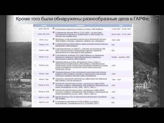 Кроме того были обнаружены разнообразные дела в ГАРФе;