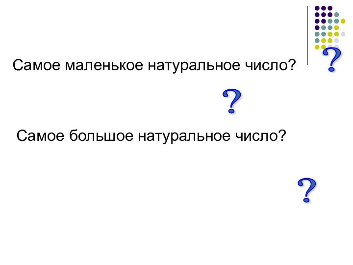 Самое маленькое натуральное число? Самое большое натуральное число? ? ? ?