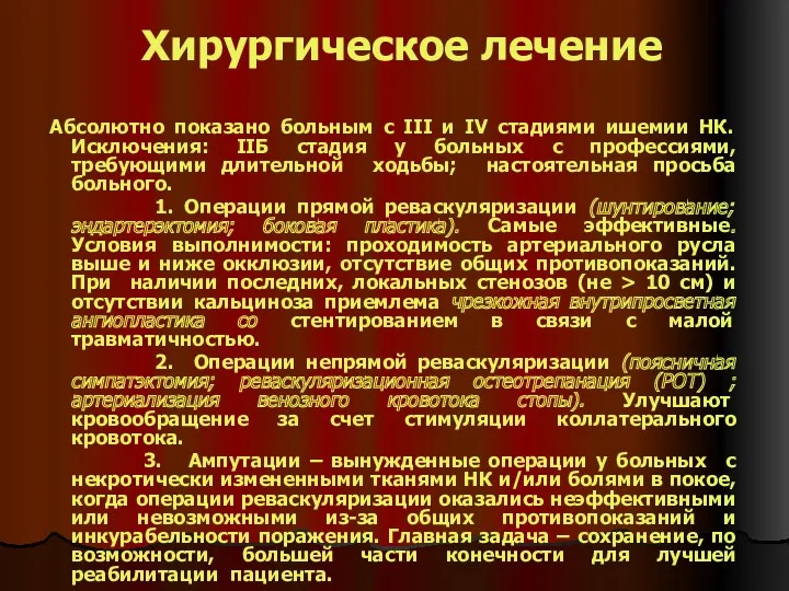 Хирургическое лечение Абсолютно показано больным с III и IV стадиями