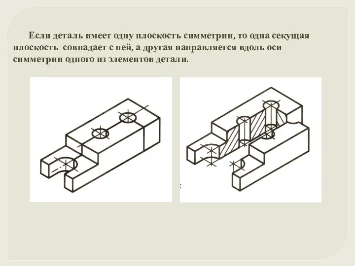 Если деталь имеет одну плоскость симметрии, то одна секущая плоскость