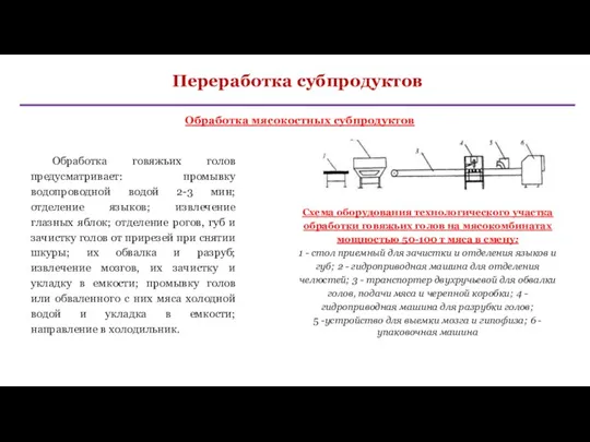 Переработка субпродуктов Обработка мясокостных субпродуктов Схема оборудования технологического участка обработки