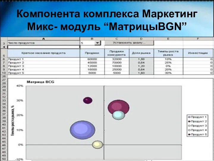 Компонента комплекса Маркетинг Микс- модуль “МатрицыBGN”