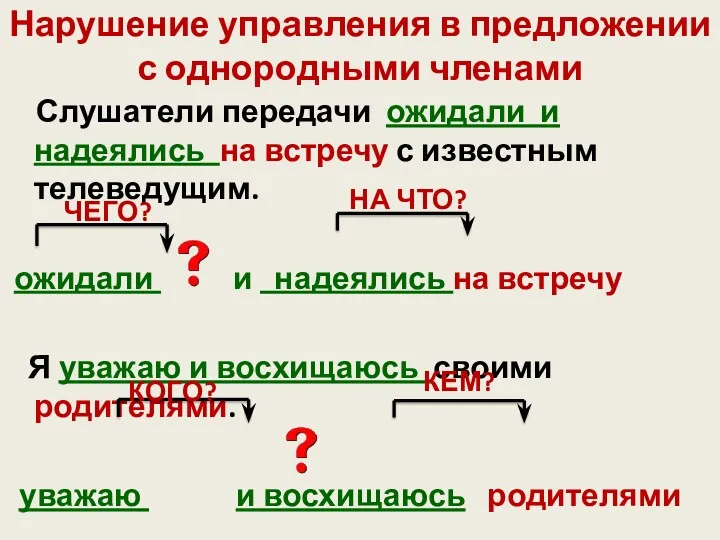 Нарушение управления в предложении с однородными членами Слушатели передачи ожидали